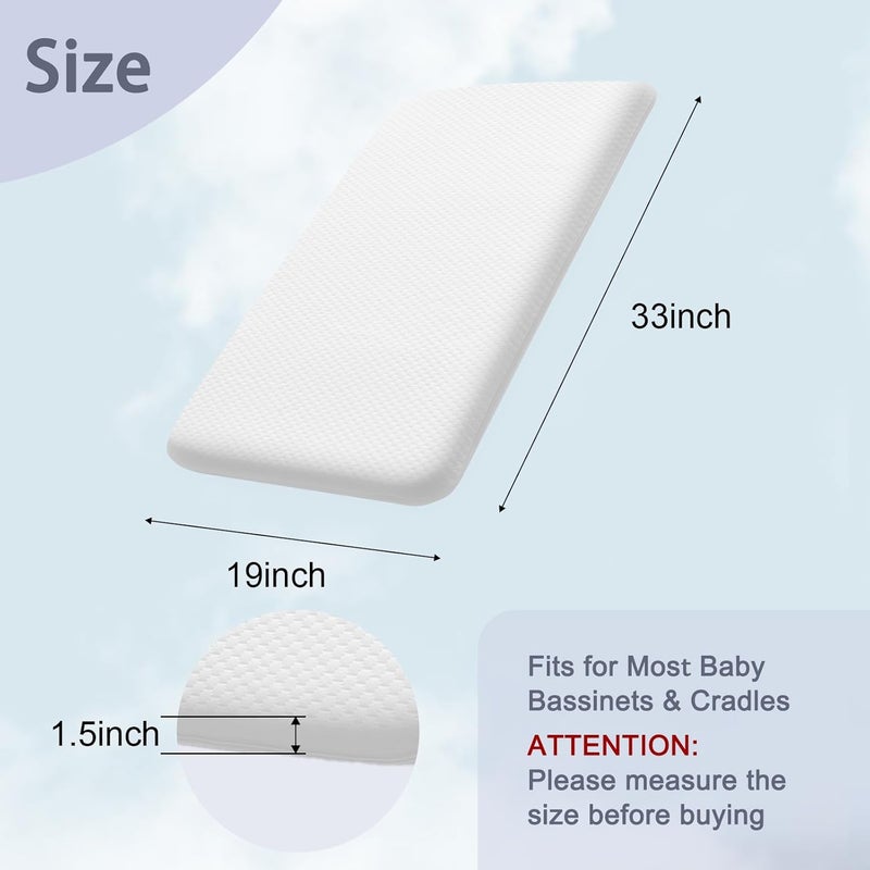 Lisara Baby Bassinet Mattress Pad, 33 x 19 Dual Sided Gel Memory Foam Mattress with Waterproof, Removable Ice Silk Cover, Fit for ANGELBLISS/Jimglo 3 in 1 Bassinet, BabyBond and Cowiewie Bassinet - Image 2